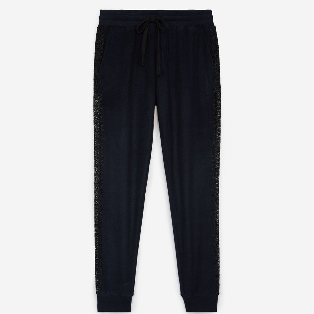 The Kooples Navy Fleece Joggers With Lace Detail, Size Small